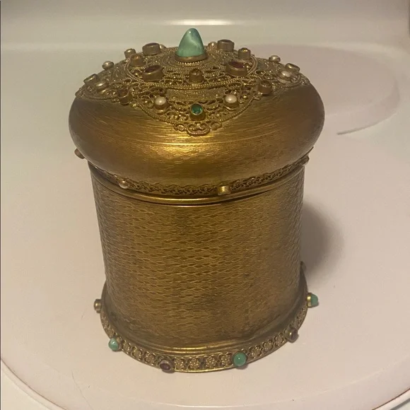 Austrian Powder/Jewelry/Trinket Box W/Bronze Jeweled Lid by Josef Hoffmann 1905
